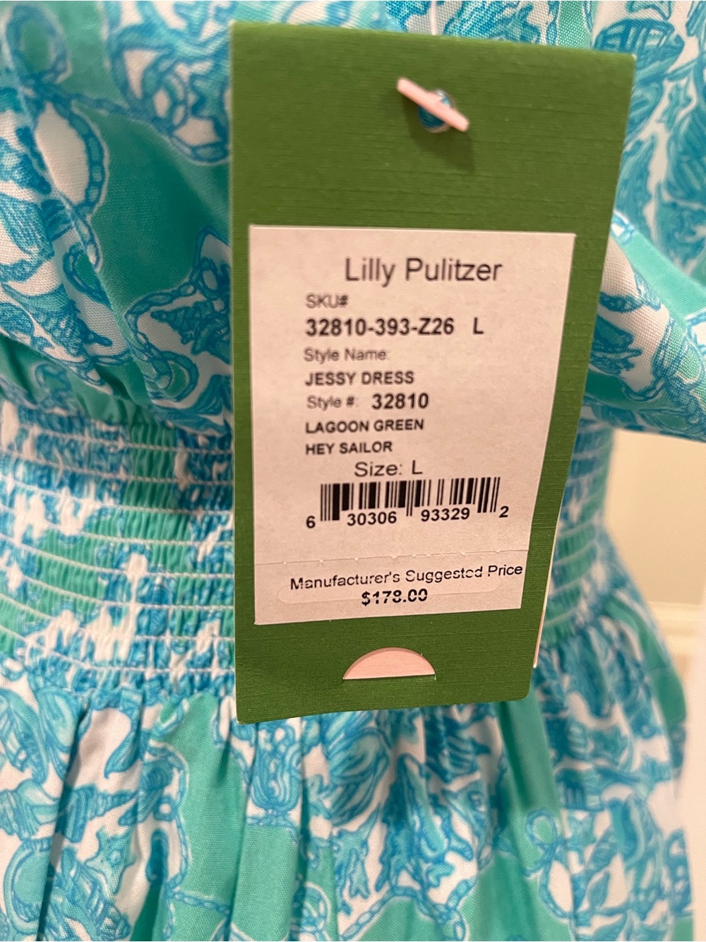 Lilly Pulitzer Jessy Dress Hey Sailor Lagoon Green L NWT - Picture 3 of 7